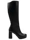 Leather High Heel Women's Boots with Zipper Black