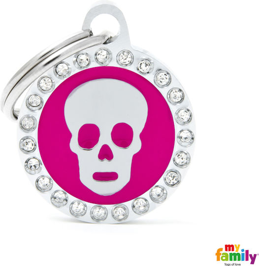My Family Glam Skull Hundemarke Rundschreiben Rosa Metall Klein 2.85cm