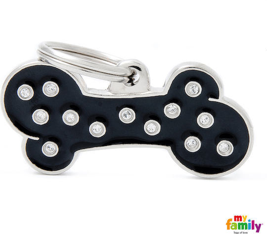 My Family Chic Hunde-Identifikationsmarke Knochen Schwarz Metall Groß 4x2cm Personalisierung