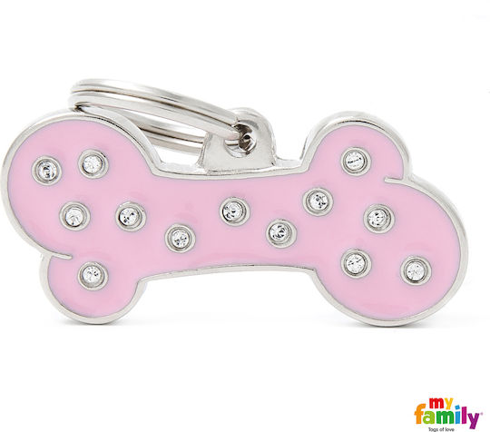 My Family Chic Hunde-Identifikationsmarke Knochen Rosa Metallisch Klein 3x1.5cm Personalisierung
