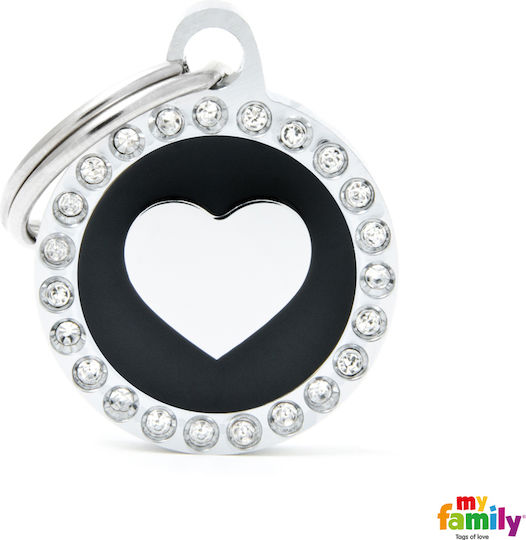 My Family Glam Identificator Câine Inima Negru Metalic Mici 2.85cm