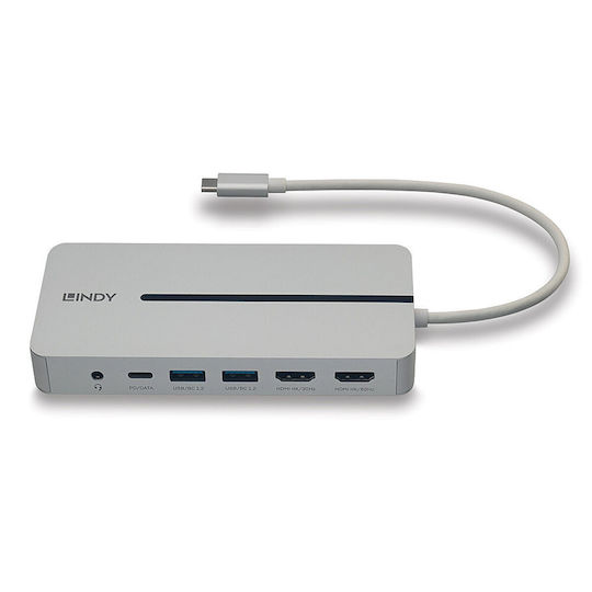 Lindy USB-C Docking Station with HDMI 4K PD Ethernet and Support for 2 Monitors Gray (43360)