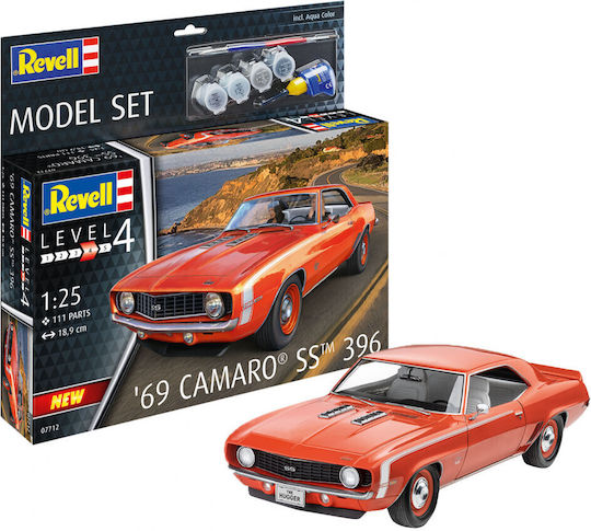Revell Chevrolet '69 Camaro SS Modeling Figure Car Red 111 Pieces in Scale 1:25 with Glue and Paints 18.9cm.