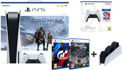 Sony PlayStation 5 με God of War: Ragnarok (Voucher) & DualSense Controller & Gran Turismo 7 & Demon's Souls & Sony Charging Station