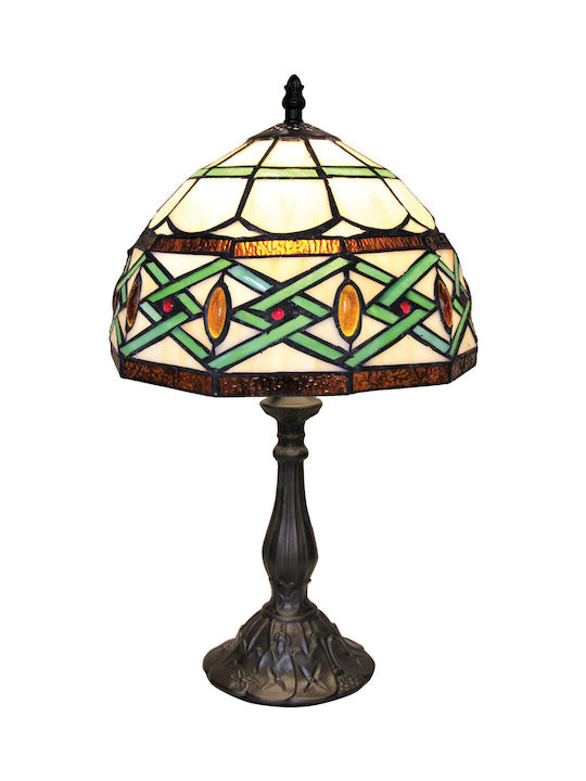 Karvounis Tiffany Geometrik Metal Vintage Table Lamp for Socket E27 with Shade and Black Base
