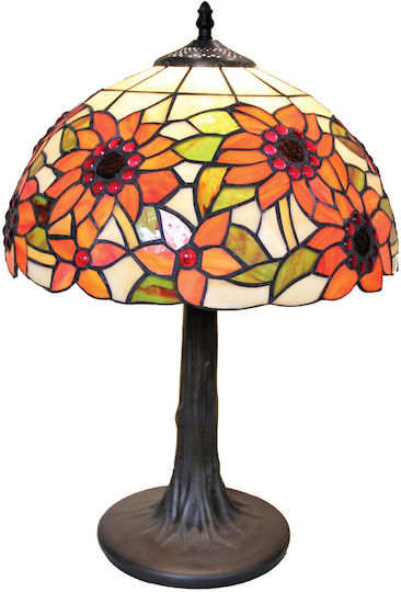Karvounis Tiffany Metal Vintage Table Lamp for Socket E27 with Shade and Brown Base