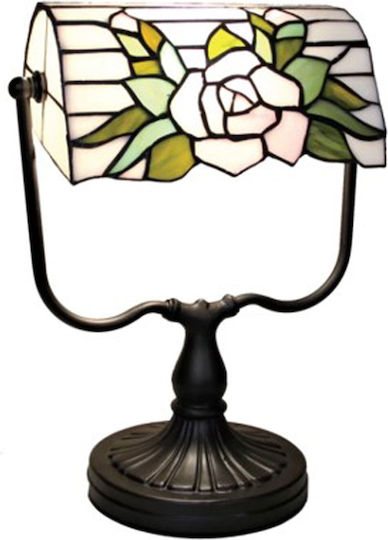 Karvounis Tiffany Flower Metal Vintage Table Lamp for Socket E27 with Shade and Brown Base