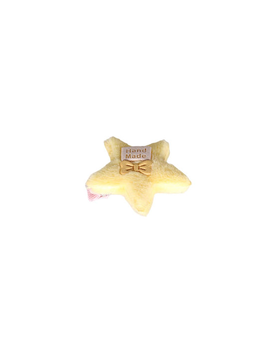 Κοκαλάκι μαλλιών χειροποίητο γούνινο παιδικό με κλιπ και σχέδιο αστεράκι 5x5εκ. κίτρινο