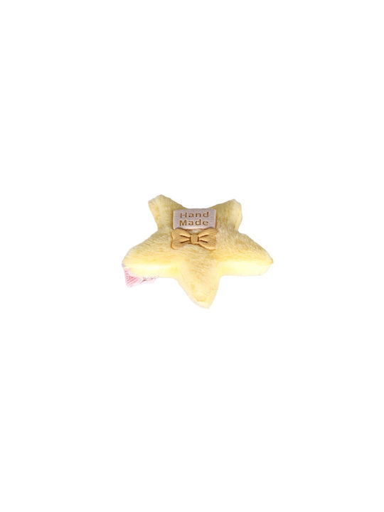 Handmade furry hairpiece for kids with clip and star design 5x5cm yellow