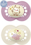 Mam Orthodontic Pacifiers Silicone Night Owl - Cloud Purple/ Cream Night for 6-16 months 2pcs