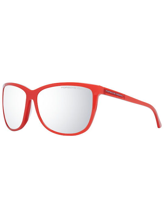 Porsche Design Women's Sunglasses with Red Plastic Frame and Gray Lens P8590 E