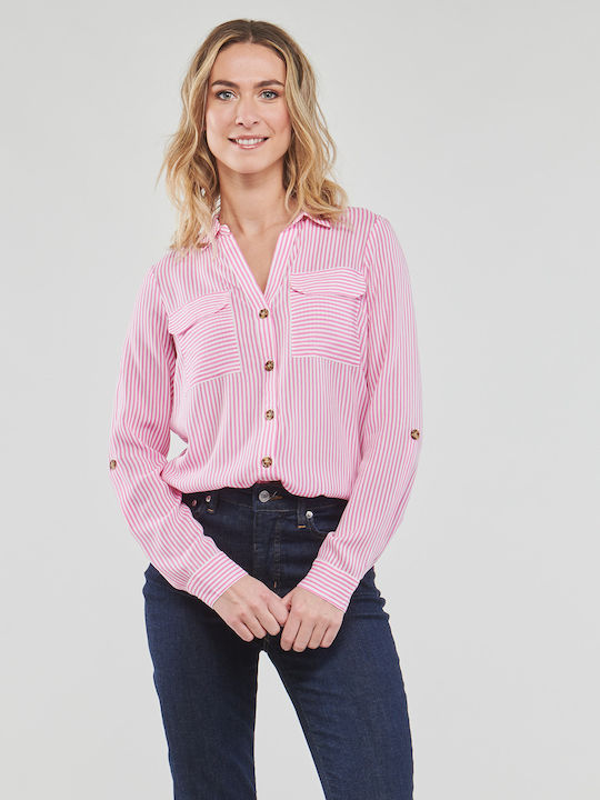 Vero Moda Langärmelig Damen Hemd Rosa Gestreift