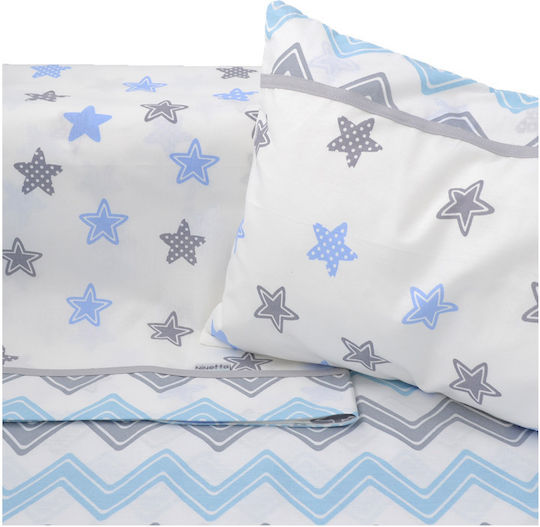 Ninetta Bebe Set Lenjerii De Patut Bebe Pentru Patut Din Bumbac Cu Cauciuc Albastru Deschis 70x140cm 3 Bucăți