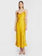 Guess Midi Evening Dress Slip Dress Satin Draped Yellow