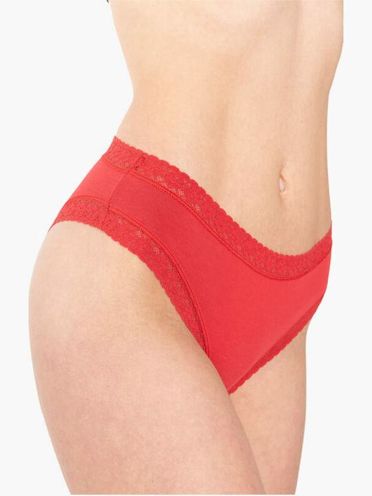 A.A UNDERWEAR Cotton Women's Slip with Lace Red