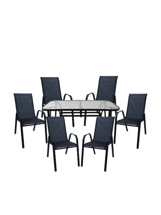 Outdoor Dining Set 7 Pieces Black