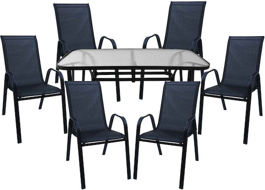 Set Sala De Mese Pentru Exterior 7 Piese Negru