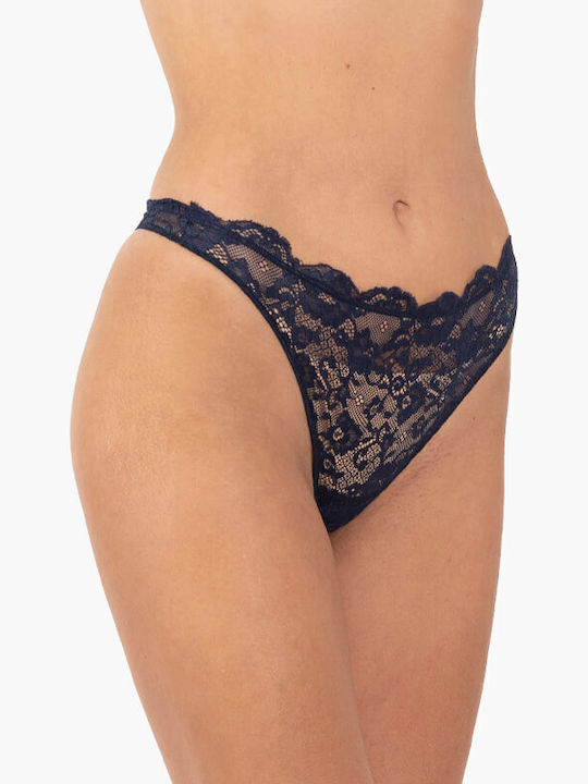 A.A UNDERWEAR Women's String with Lace Navy Blue