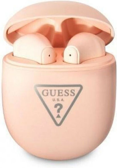 Guess Triangle Logo Earbud Bluetooth Handsfree Ακουστικά με Θήκη Φόρτισης Ροζ
