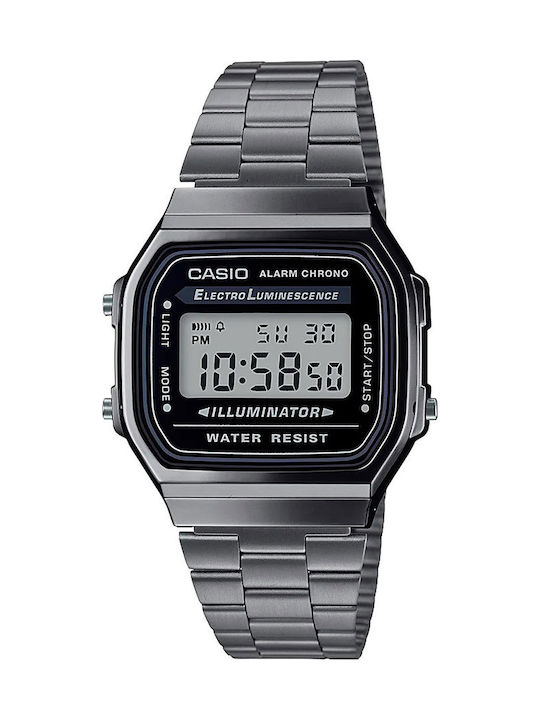 Casio Digital Herrenuhr 34mm Batterie mit Silber Metallarmband