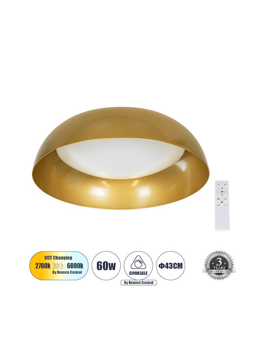 GloboStar Anatolia Μοντέρνα Μεταλλική Πλαφονιέρα Οροφής με Ενσωματωμένο LED σε Χρυσό χρώμα 43cm