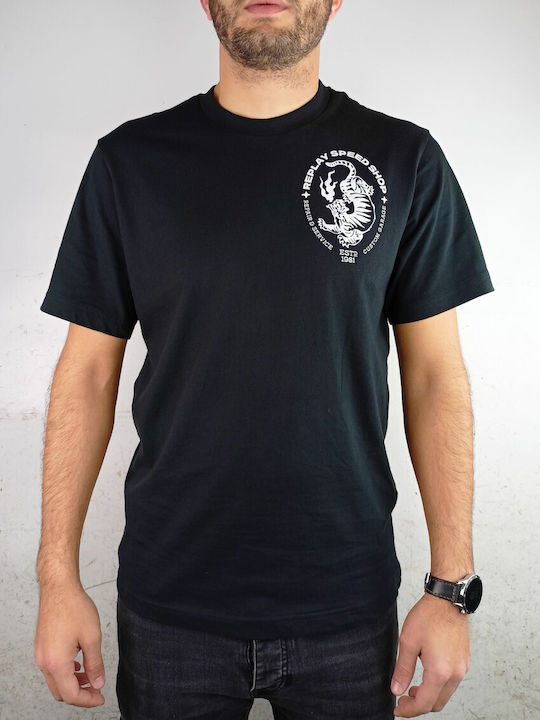 Replay T-shirt Bărbătesc cu Mânecă Scurtă Negru