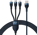 Baseus Flash Series Ⅱ Braided USB to Lightning / Type-C / micro USB 1.2m Cable Blue (CASS040003)