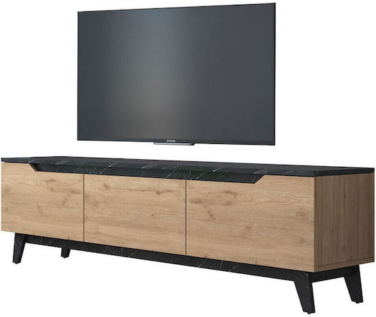 TV-Möbel Hölzernes Kasandra Black Marble / Walnut L180xB35xH48.5cm
