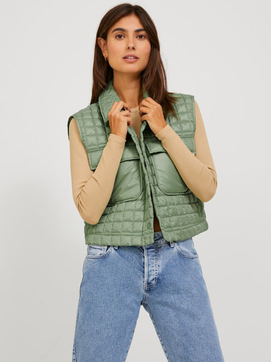 Κοντό Γυναικείο Αμάνικο Puffer Μπουφάν Frost Green