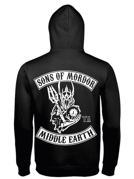 Hoodie Unisex Organic " Sons Of Mordor Middle Earth " Back Print, Black