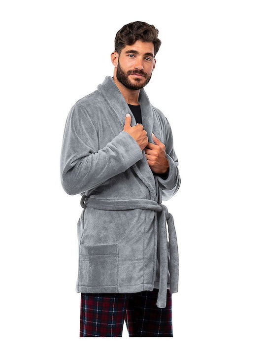 Secret Point Men's Fleece Robe Grey