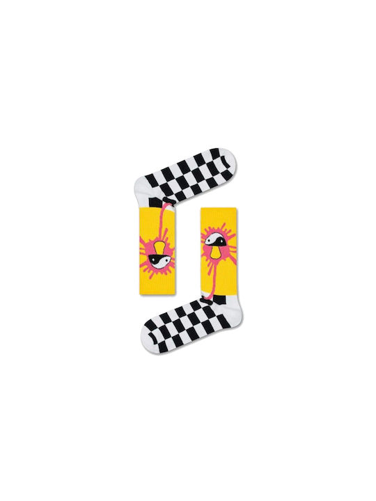 Μακριές Βαμβακερές Κάλτσες Σκάκι Ying & Yang Yellow Chess Socks σε αποχρώσεις άσπρο μαύρο κίτρινο