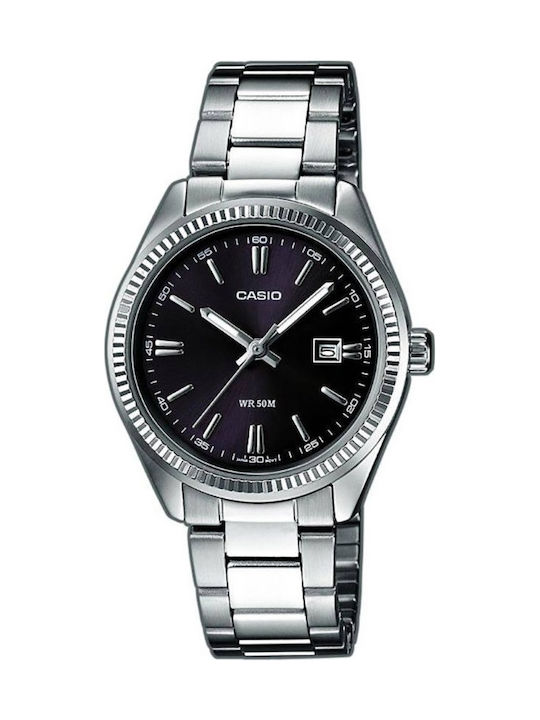 Casio Γυναικείο Ρολόι 30.2mm Μπαταρίας με Ασημί Μεταλλικό Μπρασελέ