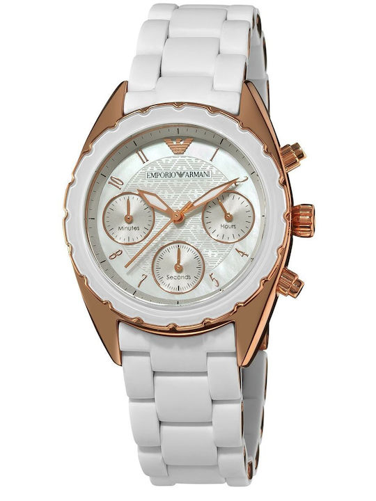 Armani Exchange Women's Watch Chronograph with White Metal Bracelet