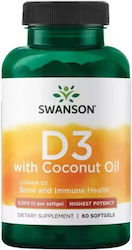 Swanson D-3 With Coconut Oil Βιταμίνη για Ανοσοποιητικό 5000iu 60 μαλακές κάψουλες