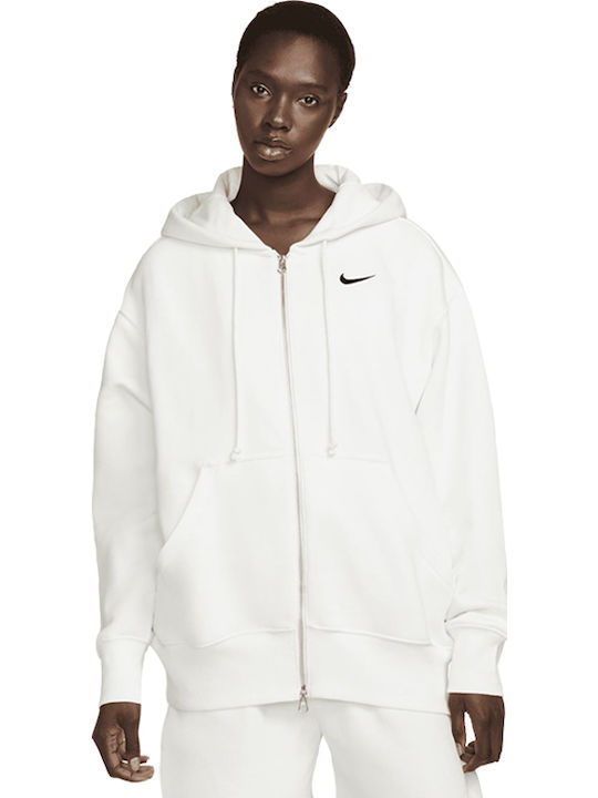 Long Women's Sweatshirt Jacket Hooded White