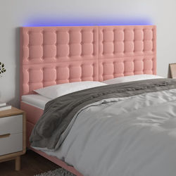 vidaXL LED Табла за легло, Текстил, Розова, 180...