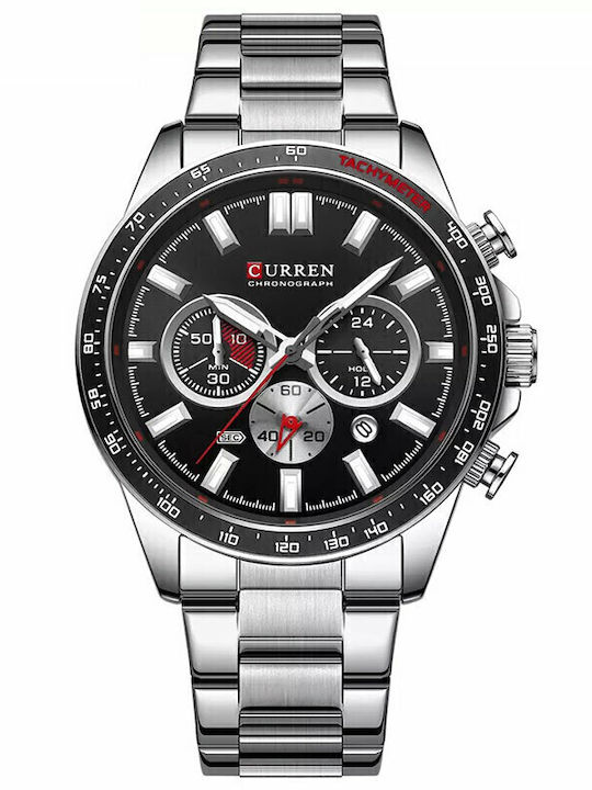 Curren Herrenuhr 45mm Chronograph Batterie mit Silber Metallarmband