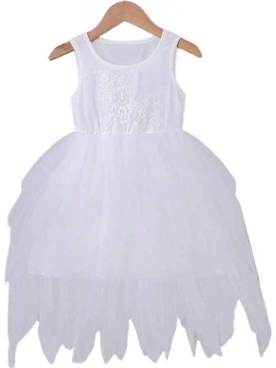 Kinderkleid Ärmellos Tüll Weiß