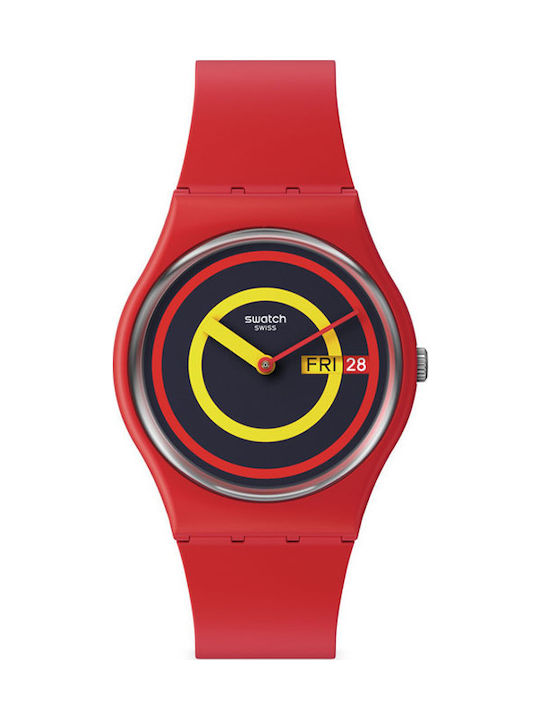 Swatch Concentric Red Men's Watch 34mm Battery with Red Rubber Strap