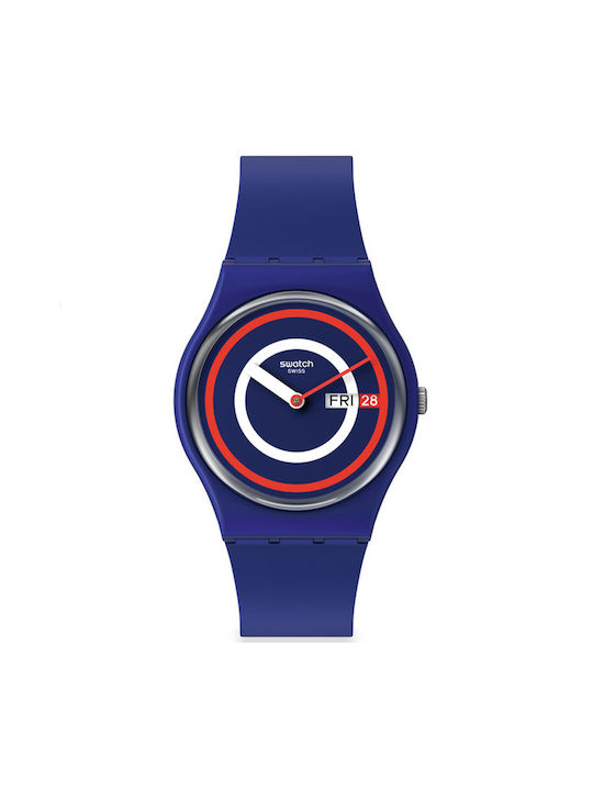 Swatch Ρολόι Μπαταρίας με Καουτσούκ Λουράκι σε Μπλε χρώμα