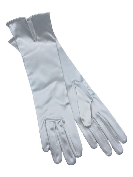 WHITE SATIN WEDDING GLOVES WITH CUT ON THE FINISH GUANTO ARTIGIANALE 38 CM