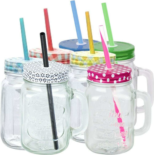 Ready Art Set Gläser Cocktail/Trinken aus Glas mit Strohhalm 450ml 12Stück