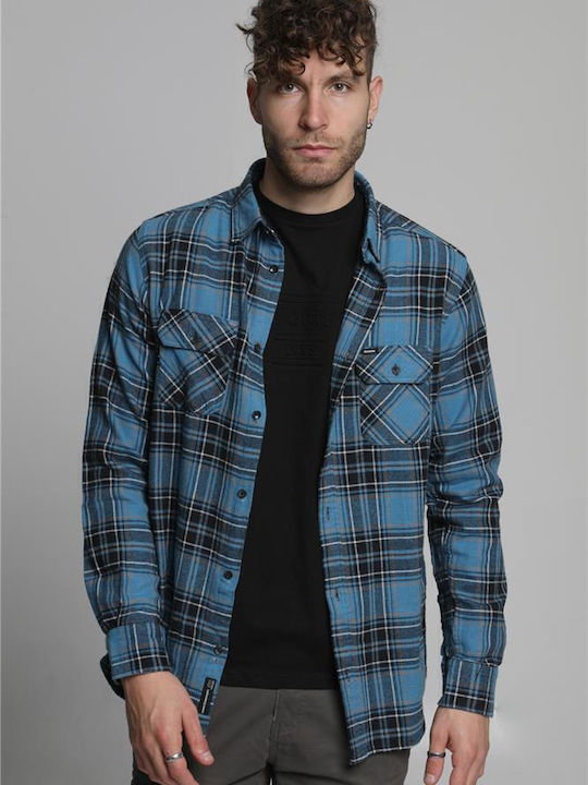 Double Langärmlig Flanell Hemd Geprüft Blau