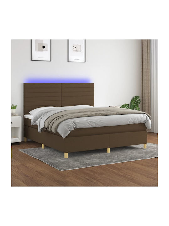 Bed Queen Upholstered with Fabric Dark Brown wi...