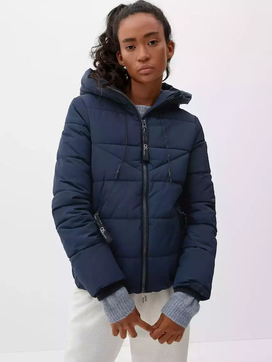 S.Oliver Women's Short Puffer Jacket for Winter with Hood Navy Blue