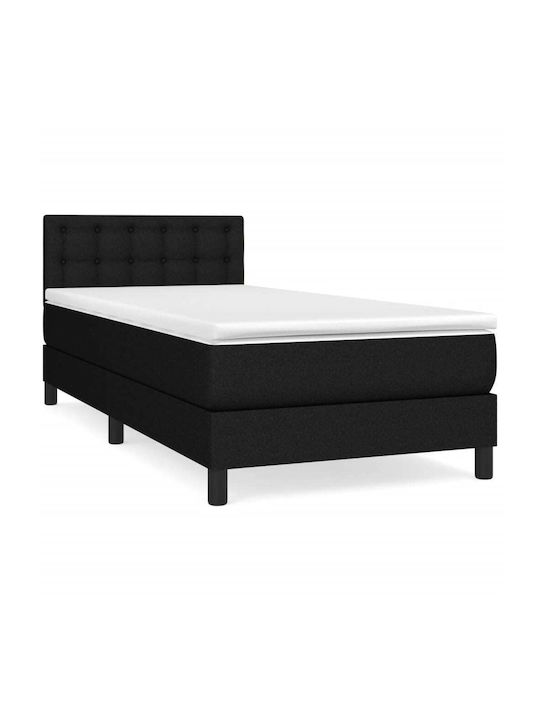 Κρεβάτι Μονό Επενδυμένο με Ύφασμα Μαύρο με Στρώμα & Τάβλες για Στρώμα 100x200cm
