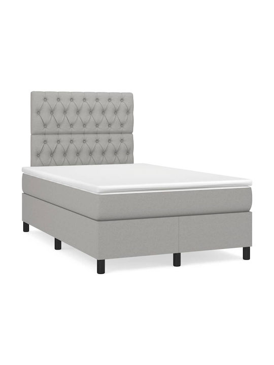 Κρεβάτι Ημίδιπλο Επενδυμένο με Ύφασμα Ανοιχτό Γκρι με Στρώμα & Τάβλες για Στρώμα 120x200cm