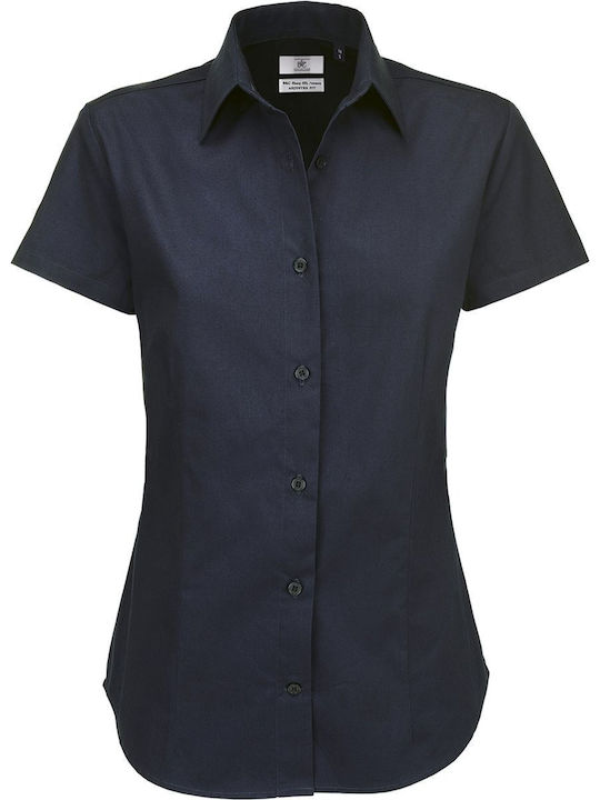 B&C Women's Monochrome Short Sleeve Shirt Navy Blue