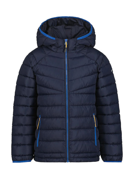 Kids Quilted Short Windproof Jacket with Lining Hooded Blue